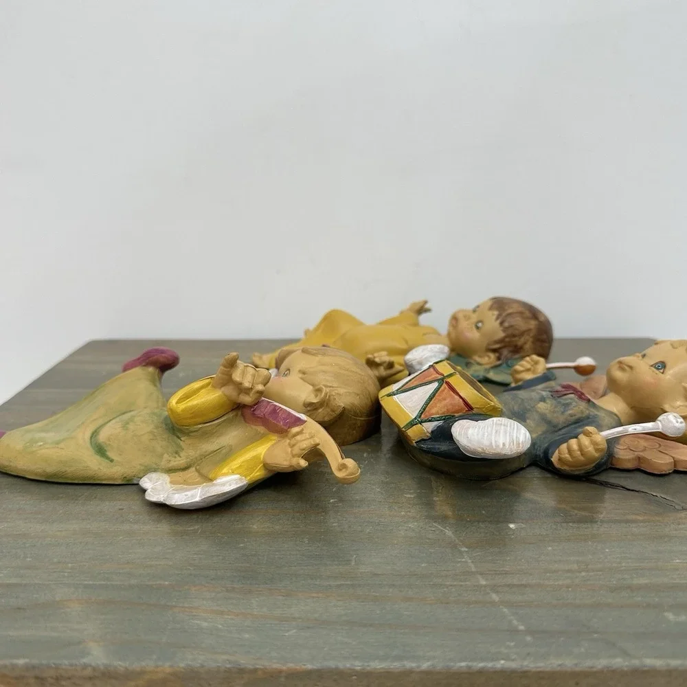 Vintage Fontanini Angel Cherub Set Of 3 Wall Plaque Drummer Baby Italy Resin